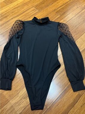 Black Mesh Sleeve Mock Neck Bodysuit small